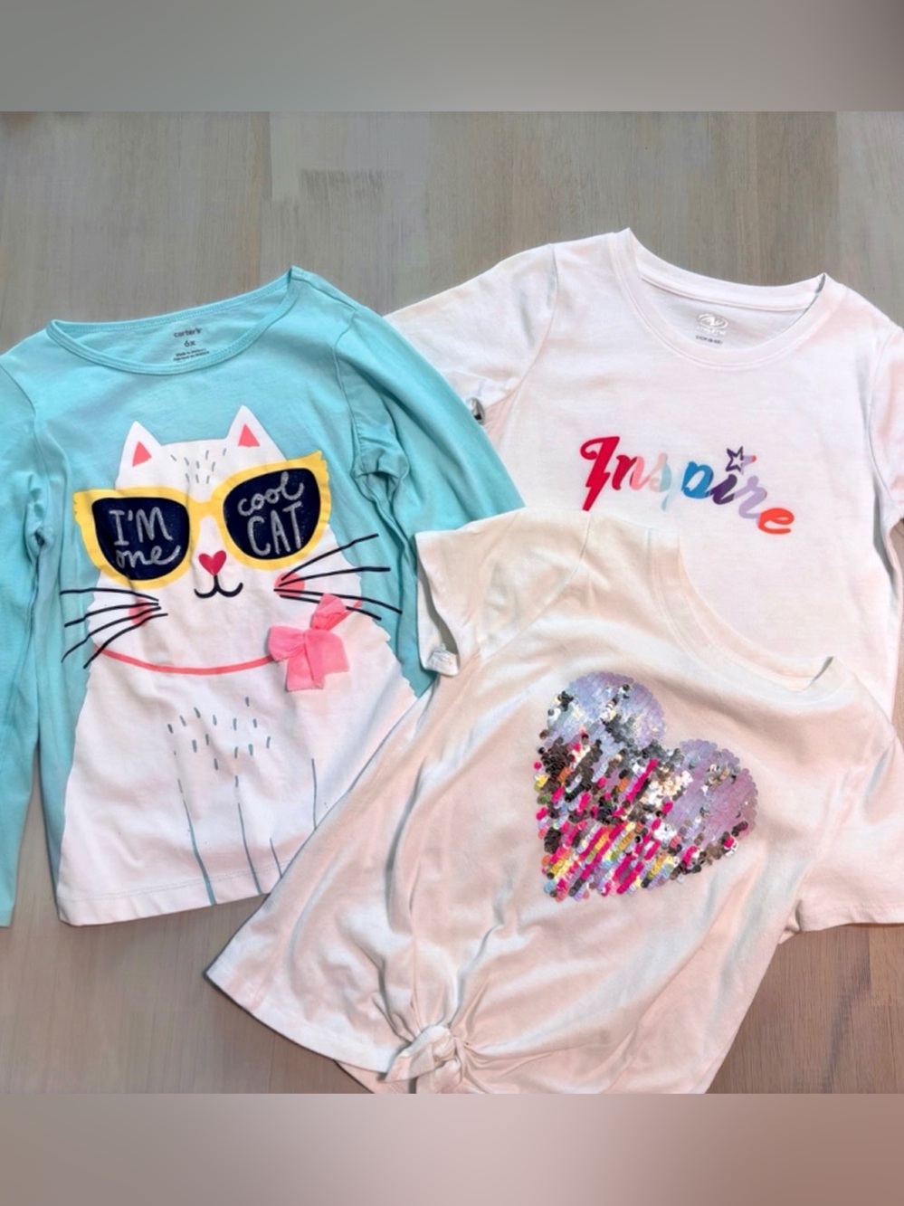Little Kids Girl Short & Long Sleeve Tee Bundle Lot Size 6 / 6x Cat Heart Tops
